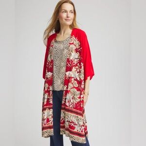 NWT Chico’s Art Nouveau Kimono Aracati Cat Red Multi in S/M